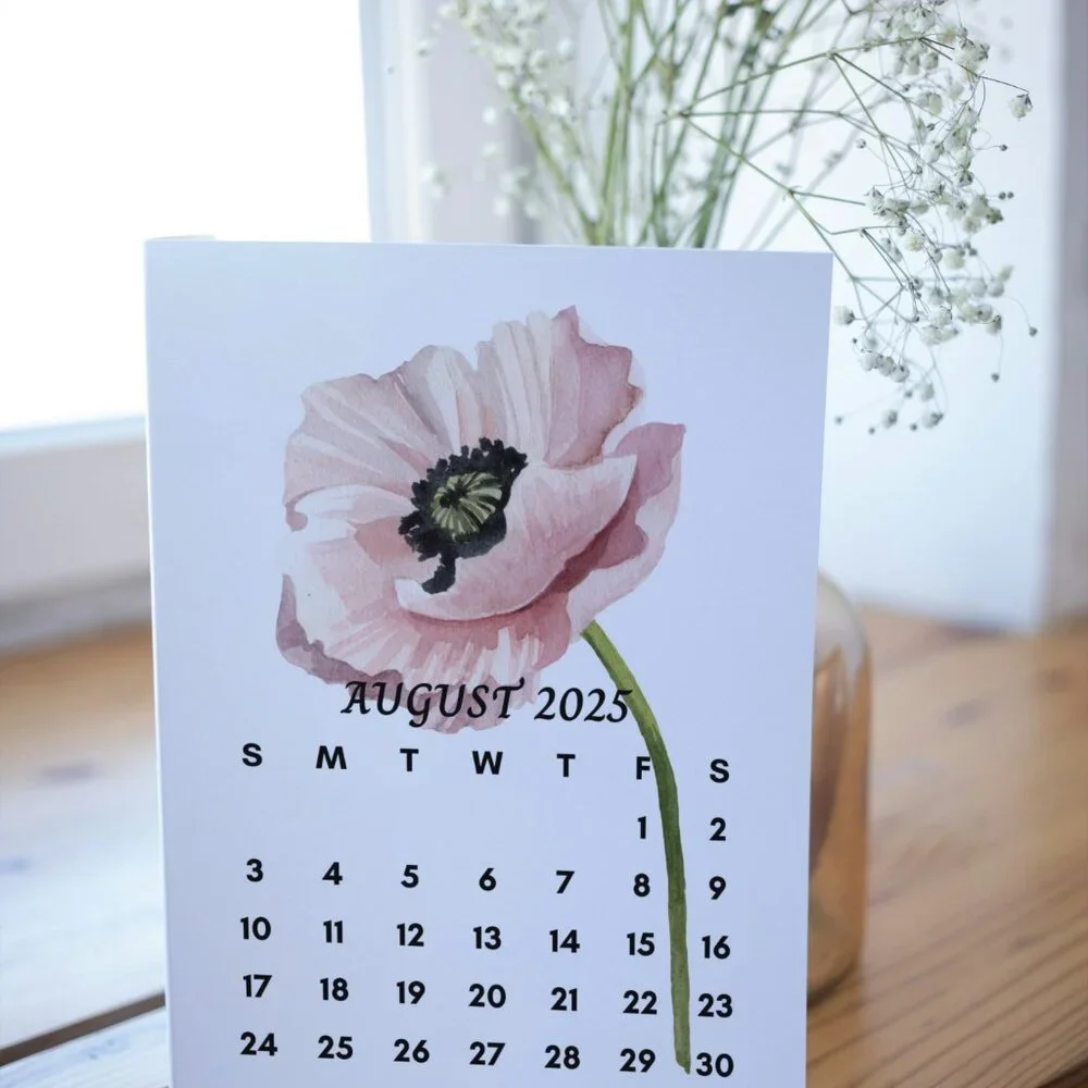 NEW 2025 Floral Watercolors Desk Calendar Cards - 5x7 Calendar Card Refills